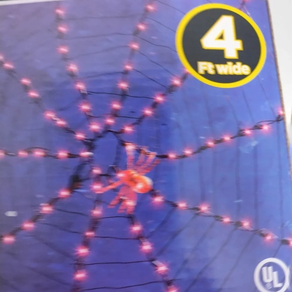 100 Ct Spider Web Shape Purple Light Set 2 Spider Reflectors Halloween Decor
